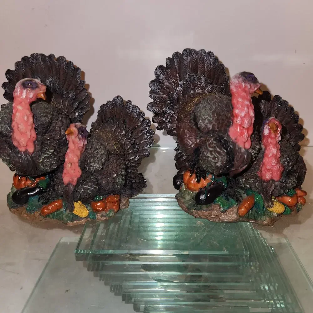 Set of 2 Vintage Plastic Turkey Thanksgiving decor